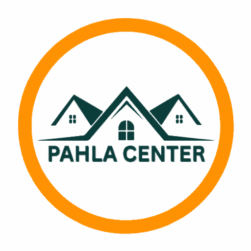 Pahla center logo - Center name with 3 roof peaks above it, surrounded by a circle